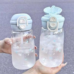 Bình nhựa trong suốt 550ml hoạ tiết dễ thương - ZIMORY