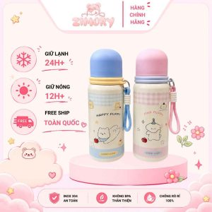 Bình Giữ Nhiệt Happy Puppy 600ml Inox Có Dây Đeo
