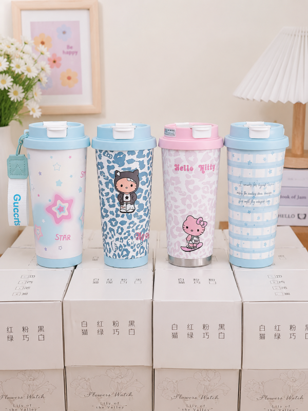 Cốc giữ nhiệt cute 550ml nắp bật chống tràn - ZIMORY
