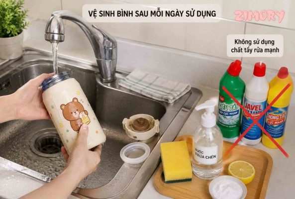 Vệ sinh bình sau mỗi ngày sử dụng
